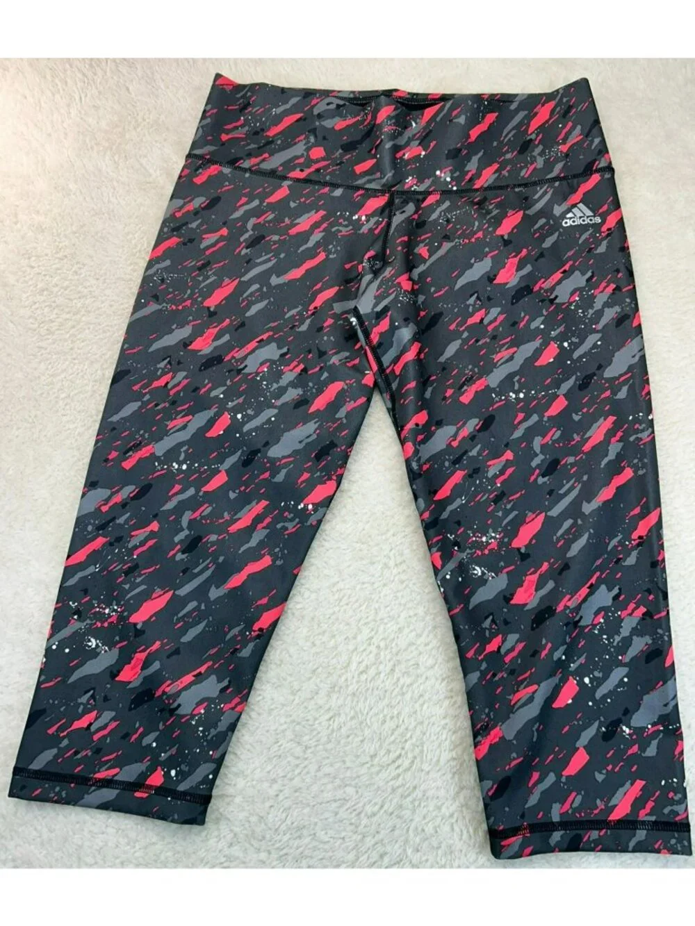 Adidas Womens Climalite Athletic Capri Leggings Large Abstract Print Black & Pin - Picture 3 of 6